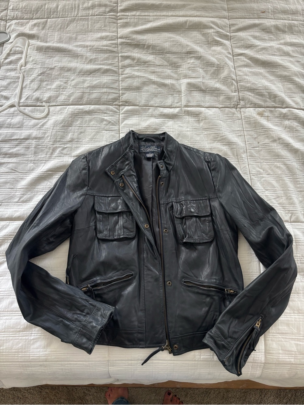 Lucky Brand Black Leather Moto Jacket with Front Pockets